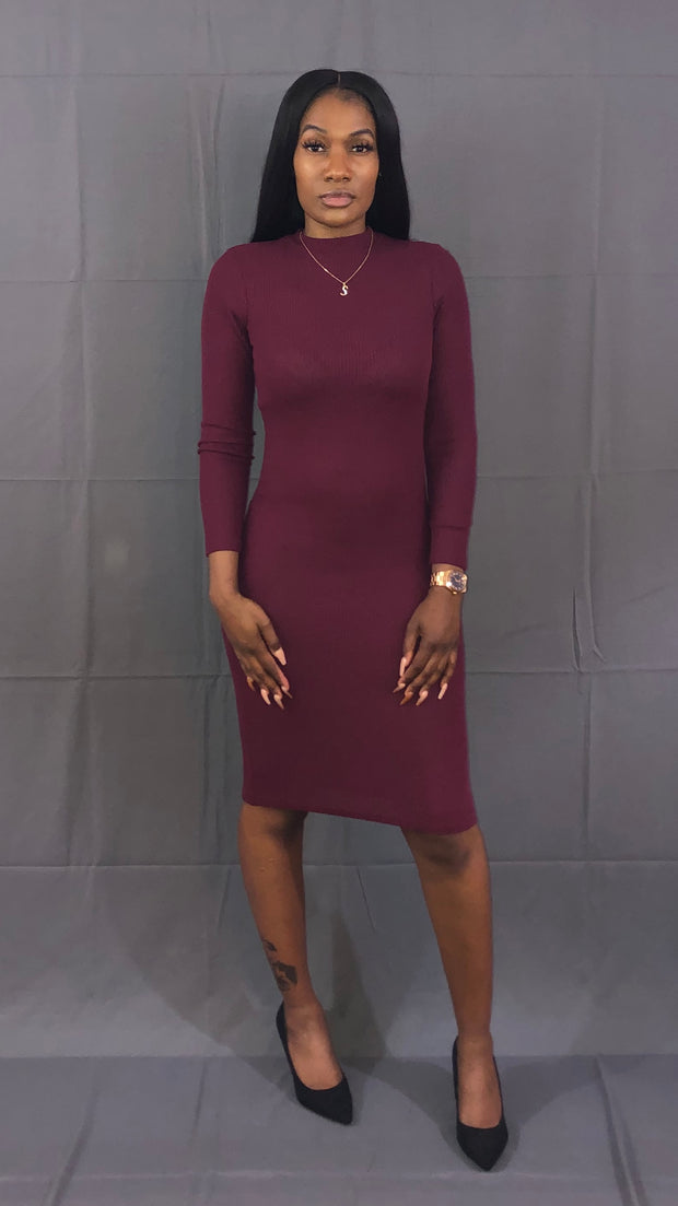 Cherry Wine Ribbed Midi Dress - VeA Posh 