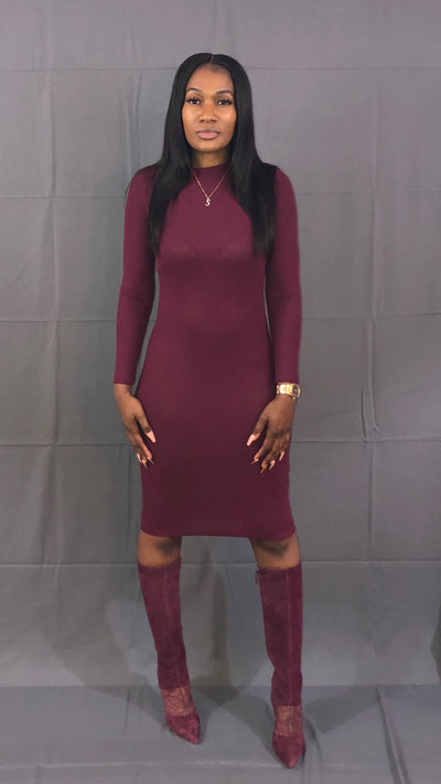 Cherry Wine Ribbed Midi Dress - VeA Posh 