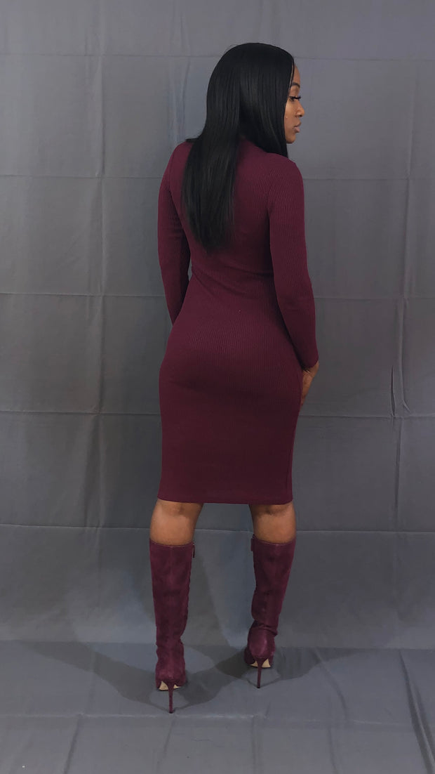 Cherry Wine Ribbed Midi Dress - VeA Posh 