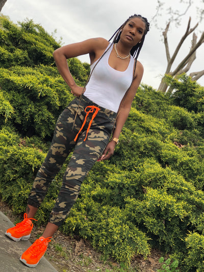 Camo Jogger Pants with a hint of Orange - VeA Posh 