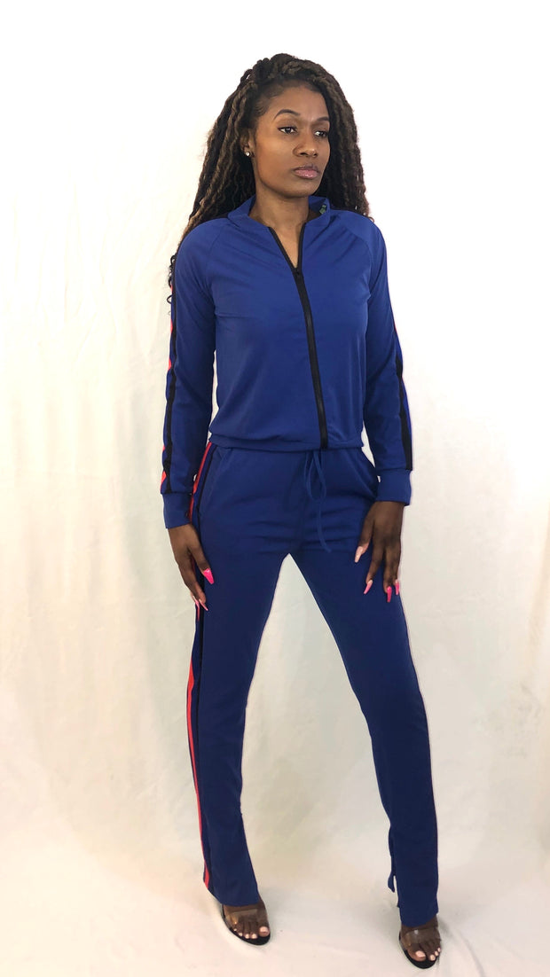 Tres Colors Stripe TrackSuit- Blue - VeA Posh 