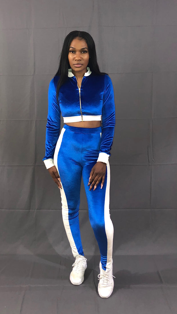 Nipsey Blue Cropped Velour TrackSuit - VeA Posh 