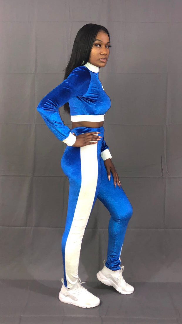 Nipsey Blue Cropped Velour TrackSuit - VeA Posh 