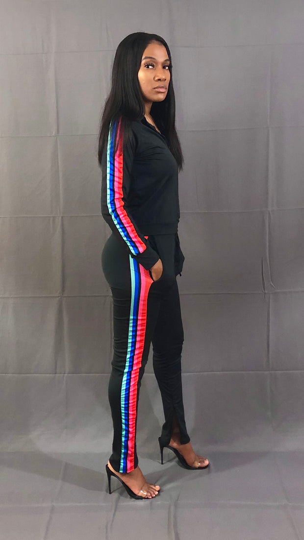 Quad Colors Stripe Tracksuit-Black - VeA Posh 